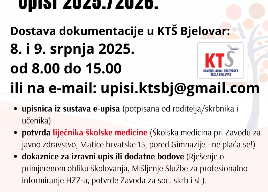 Upisi u srednju školu u školsku godinu 2025./2026.